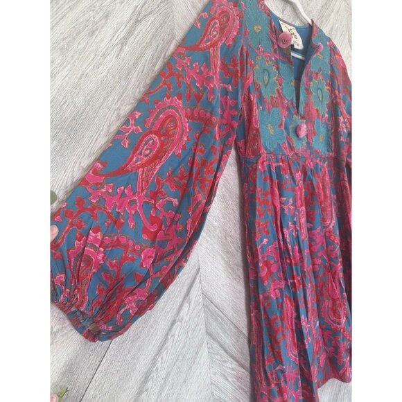 Figue Lucie Mini Dress Floral Embroidered Size XS Long Sleeve - Picture 4 of 13